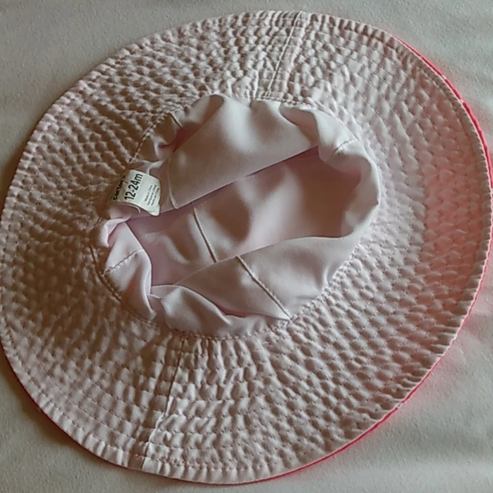 Carters Kids Pink‎ White Polka Dot Sun Hat Bucket Beach Vacation Toddler 12 24m